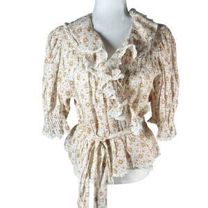 Doen Thames Ruffle Wrap Light Floral Blouse Size XXL Alabaster Countryside